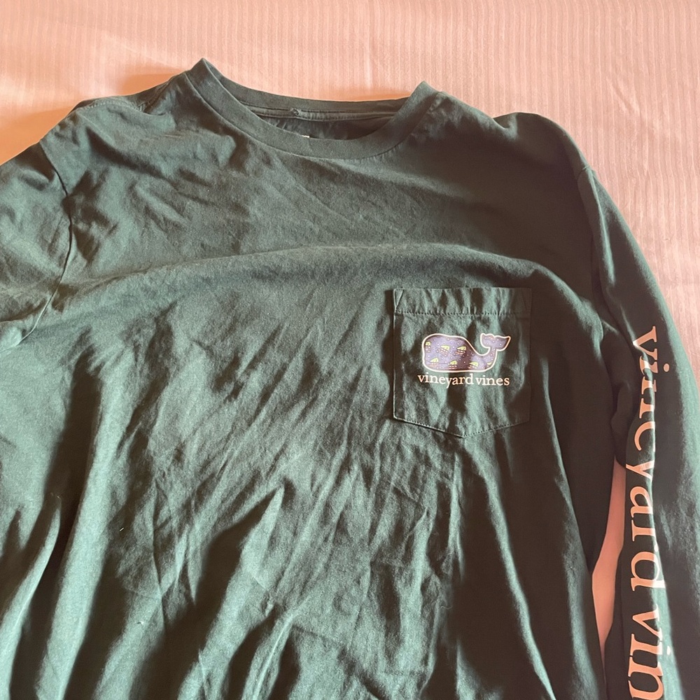 Vineyard Vines Christmas Tree/Pick up Long Sleeve T-Shirt Size M Green